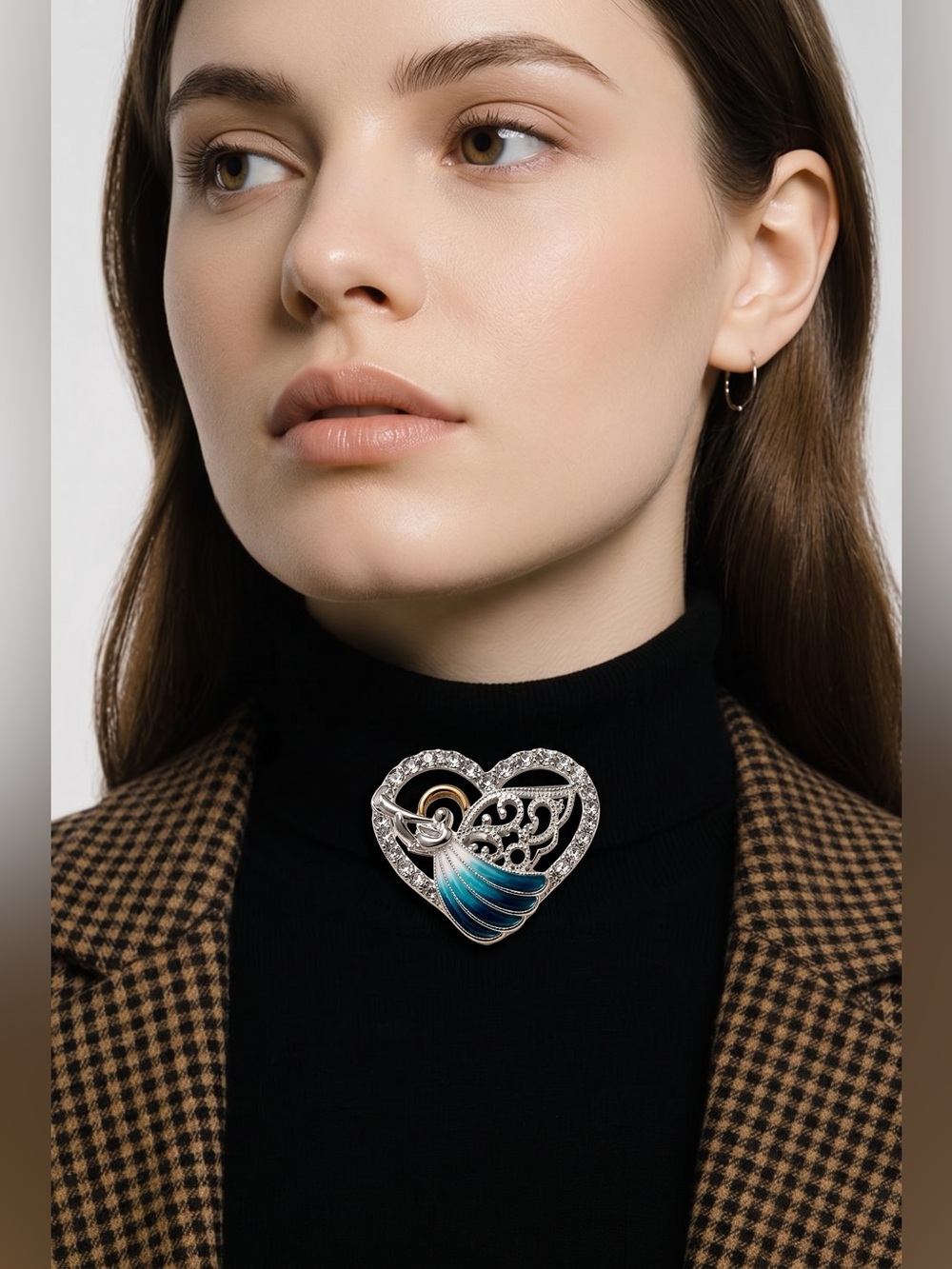 Napier Heart-Shaped Angel Brooch with Enamel and Rhinestones